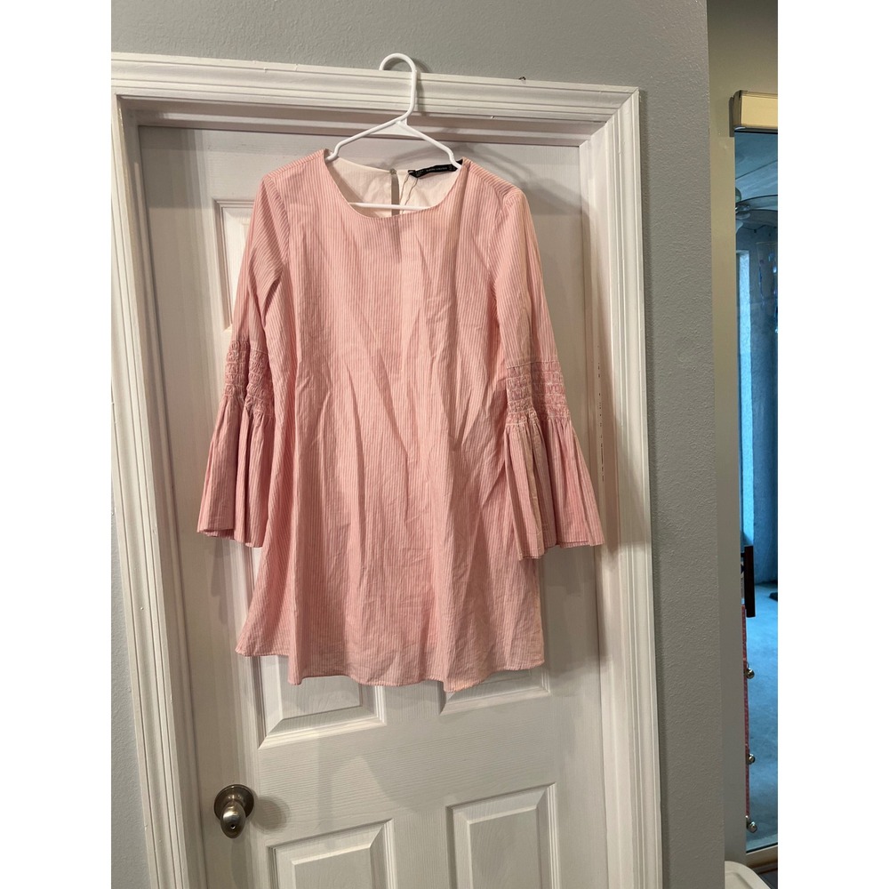 Zara Trafaluc Bell Sleeve Striped Pink Casual‎ Dress Size M